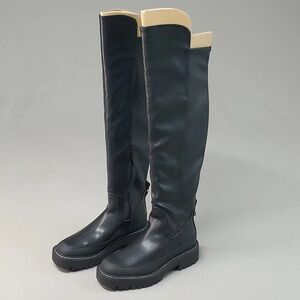 Sam Edelman Lerue Black Knee-High Boots leather chunky lug.